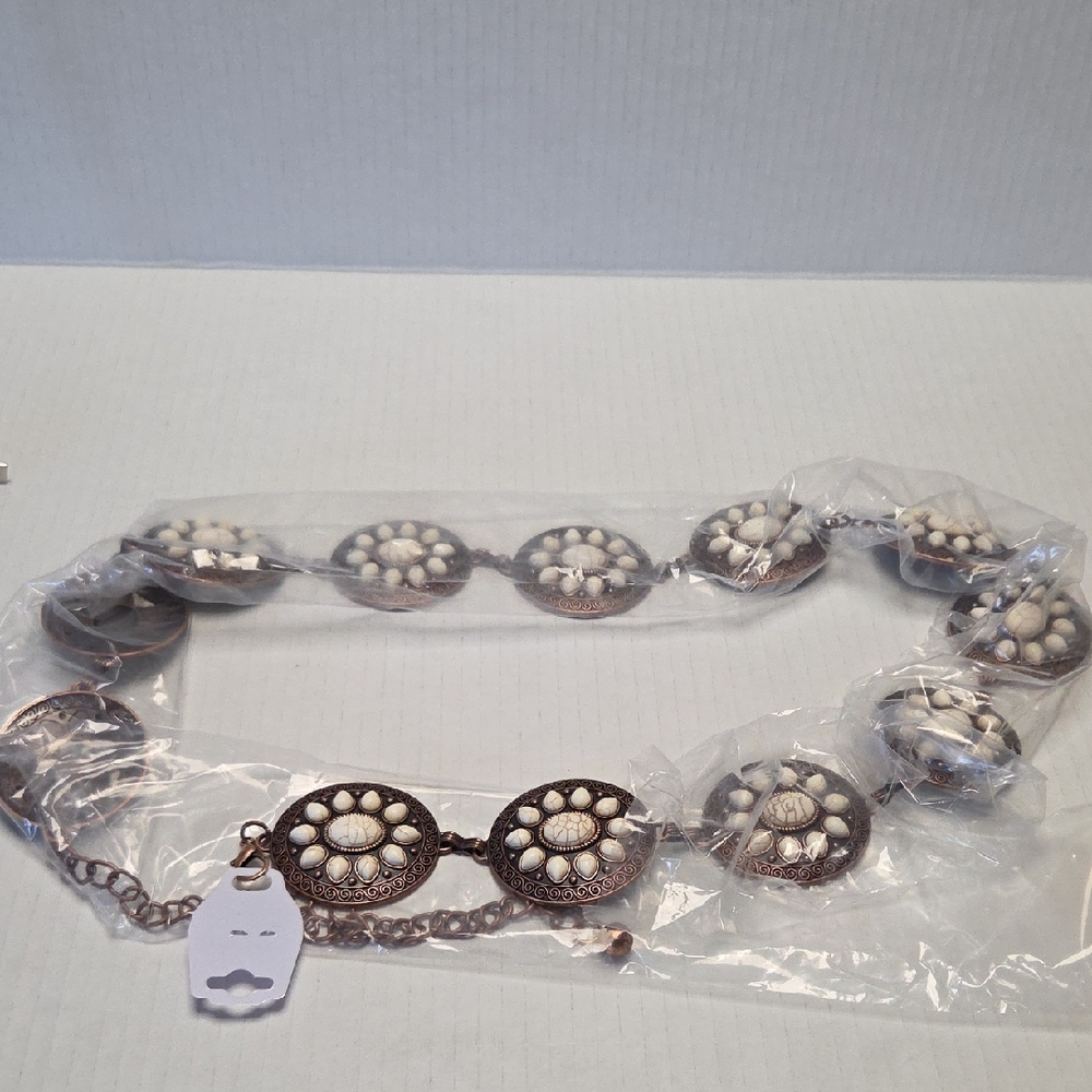 1pc Women's Western  Antique Bronze White Turquoise  Waist Chain Belt